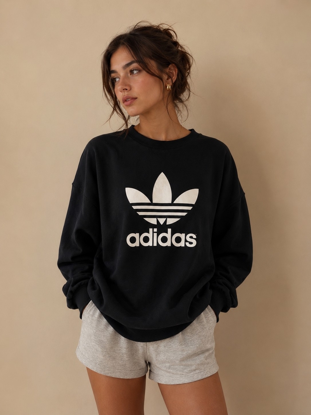 Adidas Originals Trefoil Logo Crewneck Sweatshirt Black White Graphic Pullover